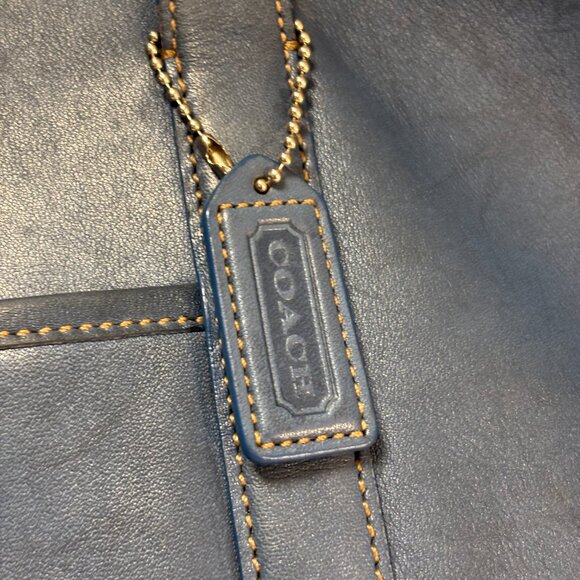 2003 Vintage Coach Leatherware Tote – Steel Blue & Cognac Leather - Picture 4 of 13